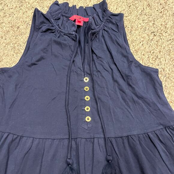 Lilly Pulitzer Malone Maxi Dress Navy Sz XS Tiered Tassels Resortwear Coastal - Picture 6 of 7
